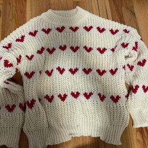 Never worn off white sweater with red hearts